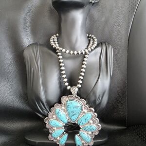 Western Turquoise and Silver Pendant Necklace